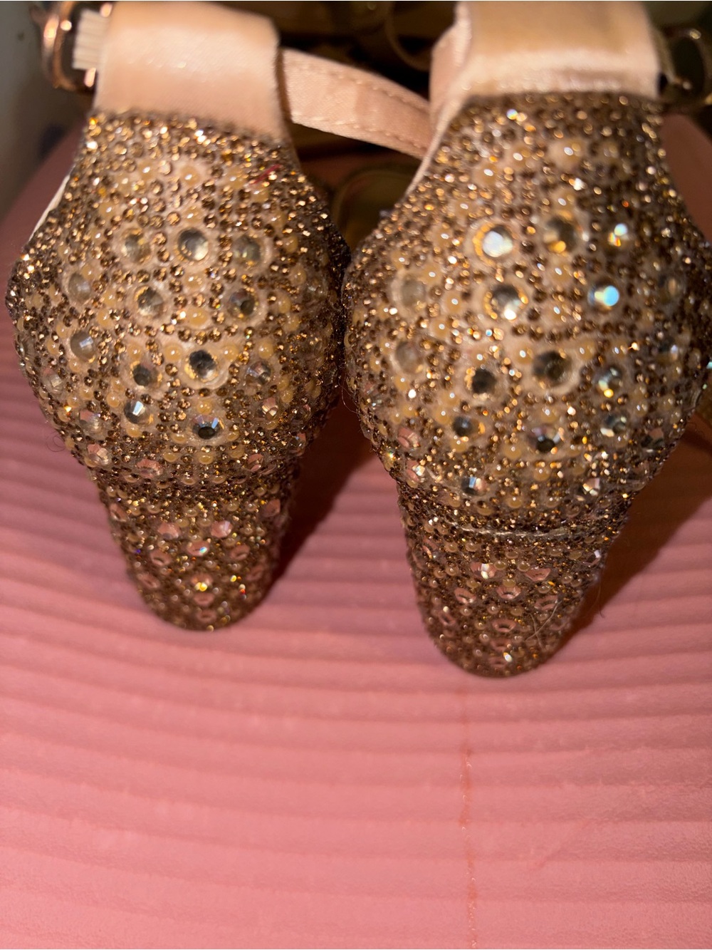 Embellished Champagne Block Heel Sandals